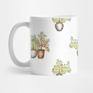 Lemon and Orange trees in pots pattern on white Mug